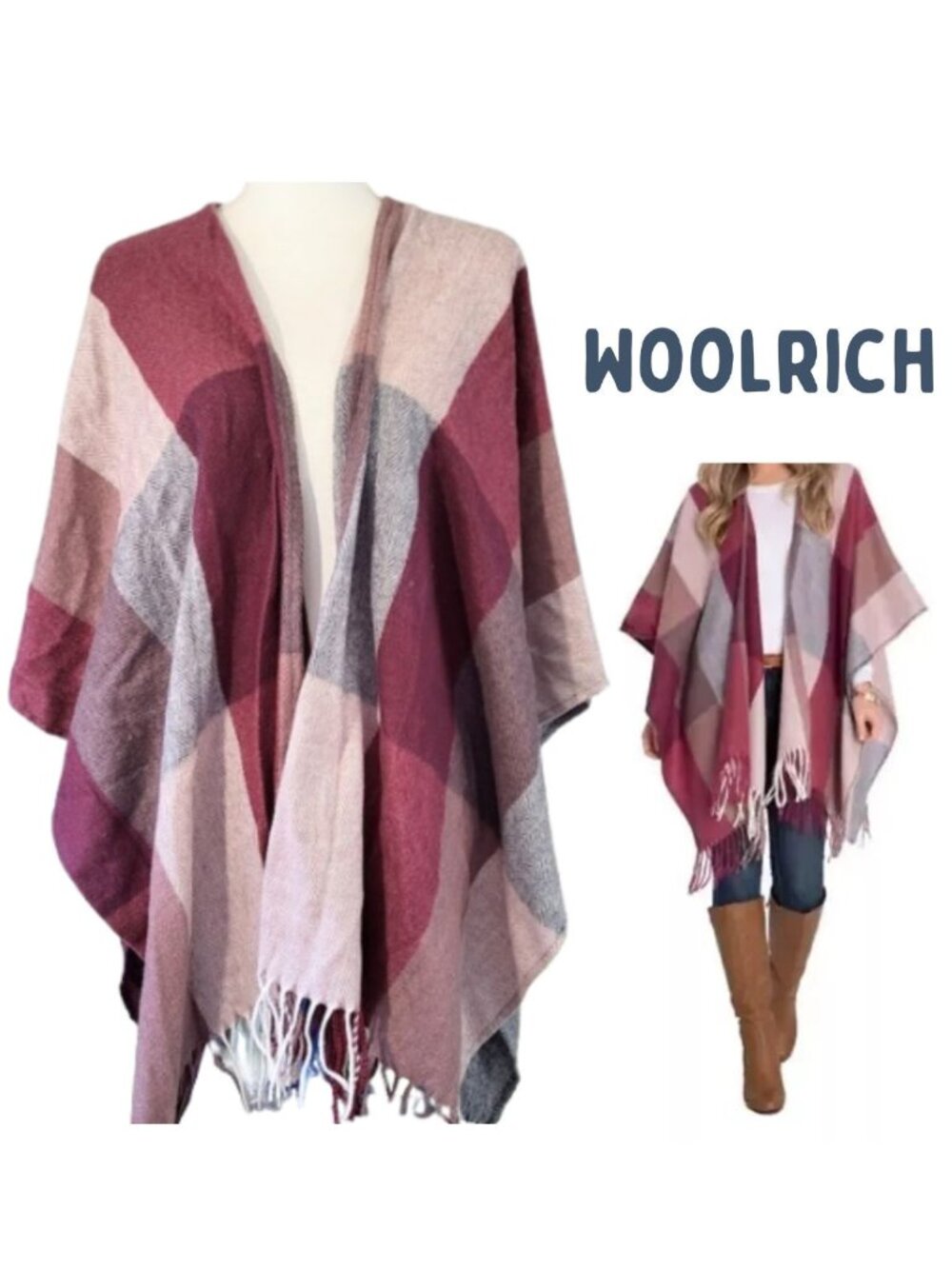 WOOLRICH Mauve Pink Fringed Colorblock Cozy Blanket Wrap - One Size